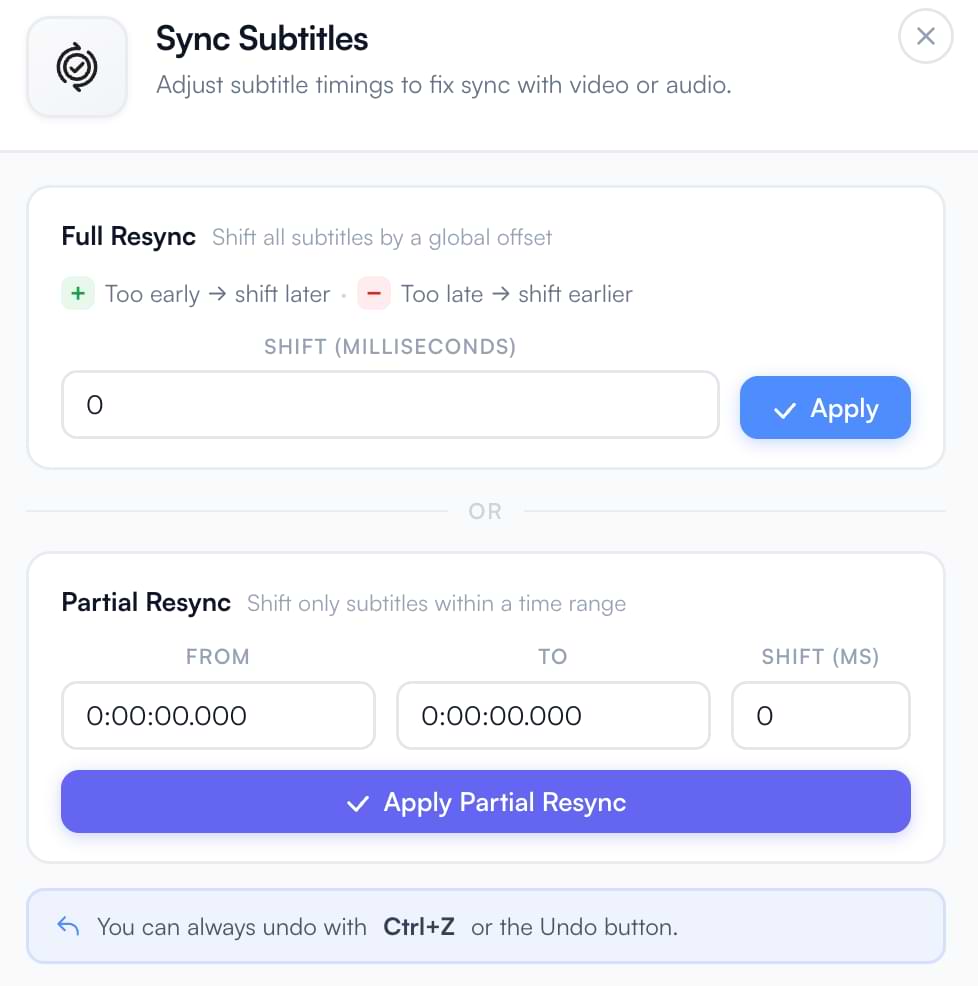 Subtitle timeline and sync controls
